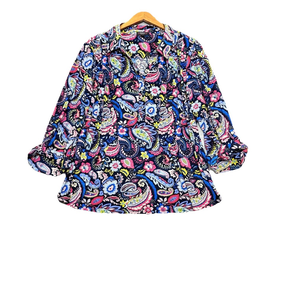 Cocomo Women Floral Popover Top Size 3X Flowy Artsy Stretch Pop Art Button Tunic